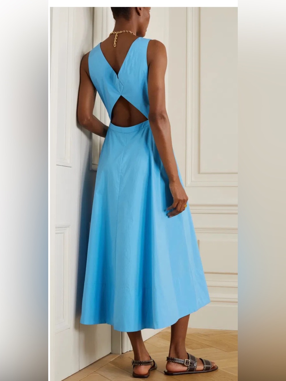 SALONI Zoe V-Neck Sleeveless Cutout Back Button-Front Midi Dress - Picture 2 of 6